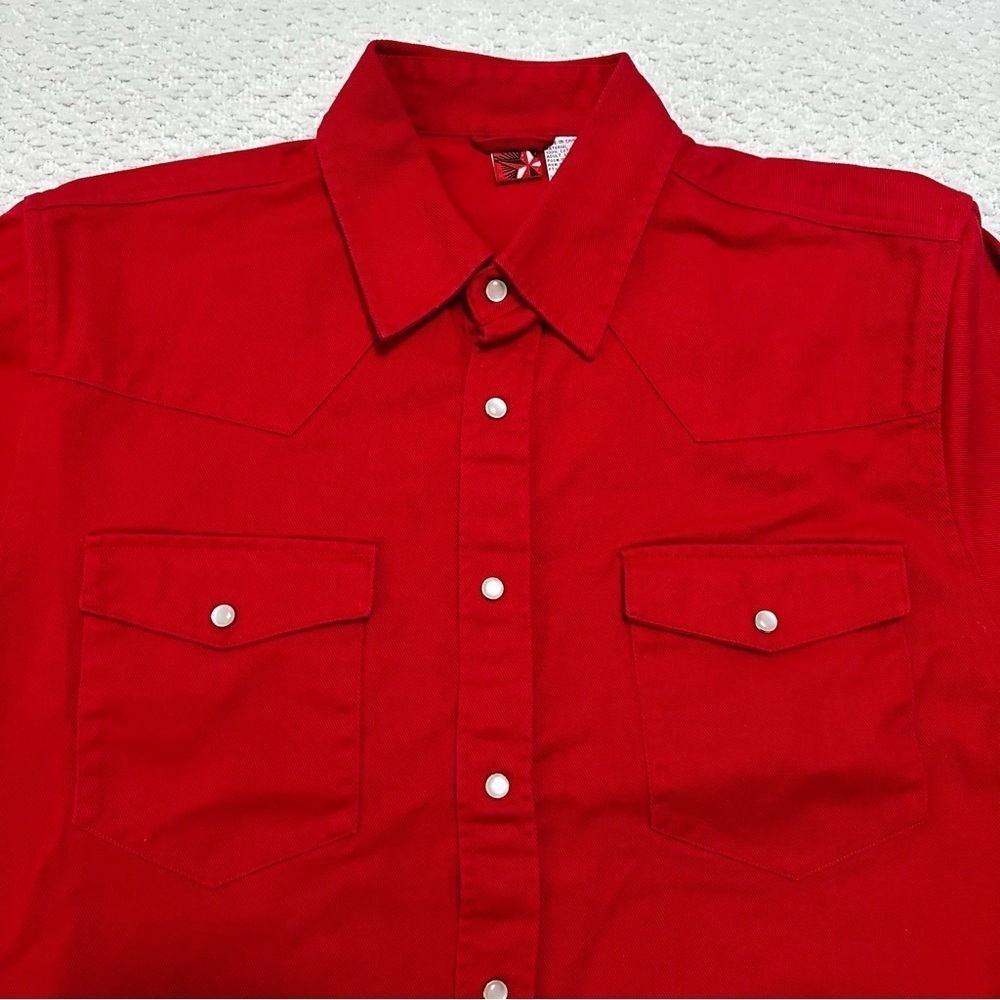 Vintage Marlboro Red Star Red Cotton Pearl Button Long Sleeve Shirt Size Medium